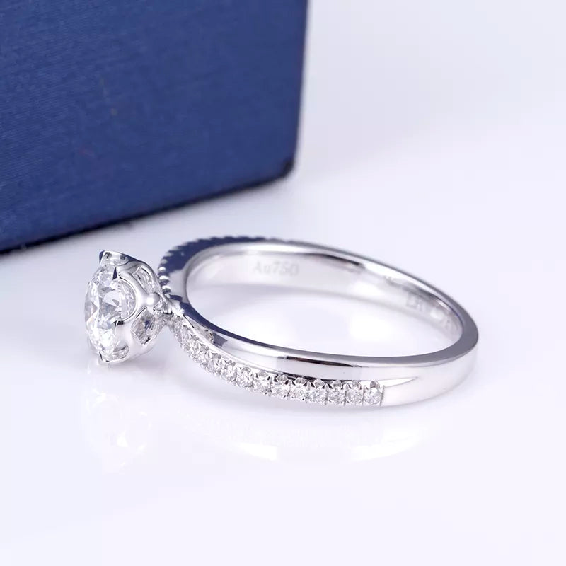 18k White Gold Elegant Solitaire Diamond Engagement Ring