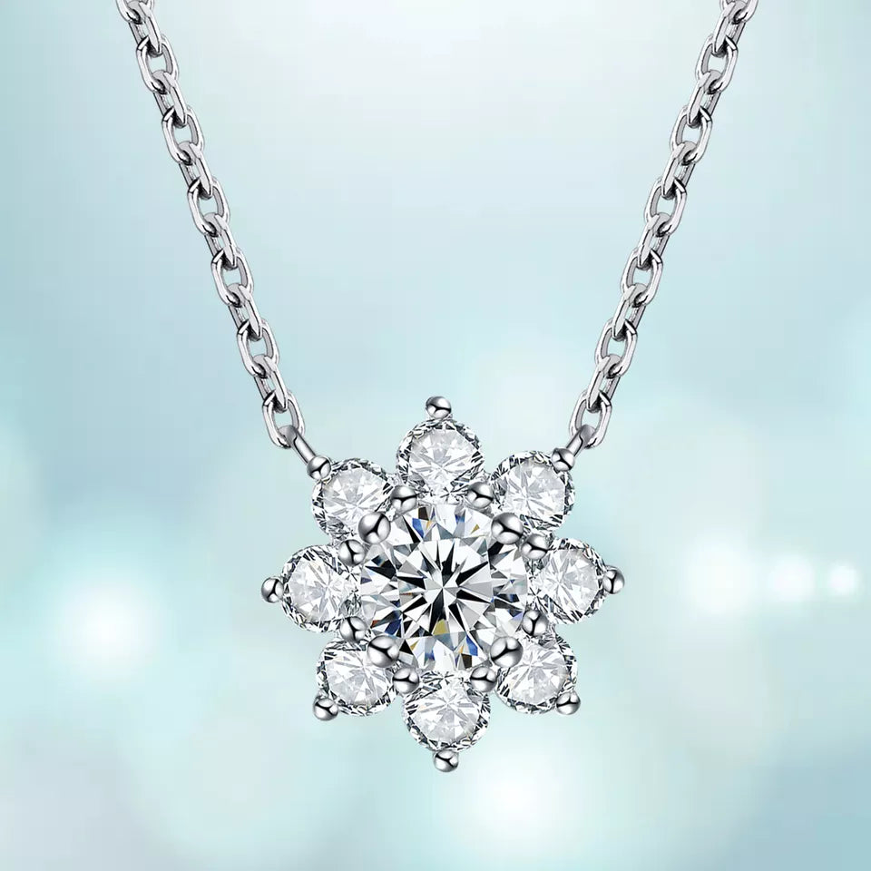 Sunflower Necklace Lab Diamond 18K White Gold