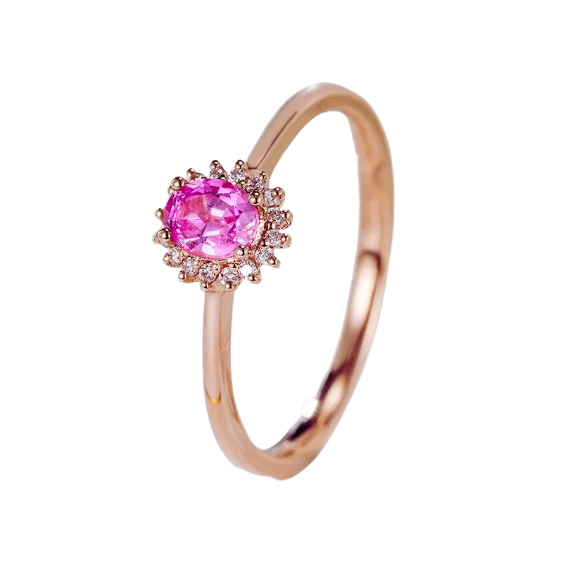 Pink Sapphire Natural Diamond Engagement Ring 18k Gold