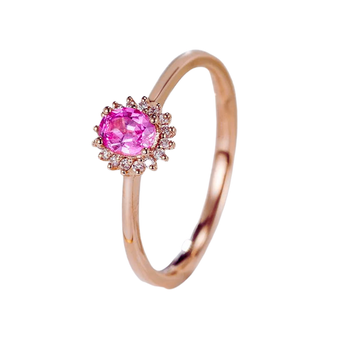 Pink Sapphire Natural Diamond Engagement Ring 18k Gold