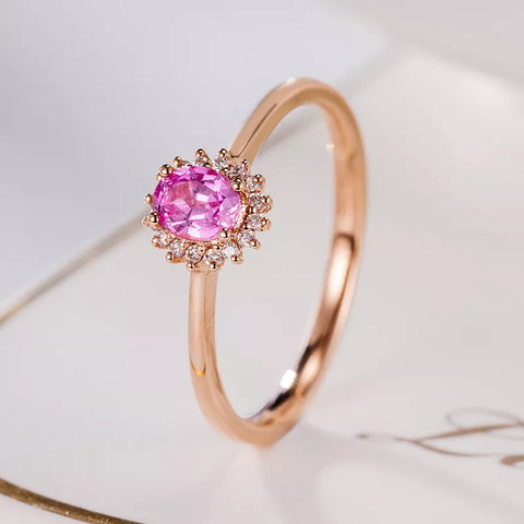 Pink Sapphire Natural Diamond Engagement Ring 18k Gold