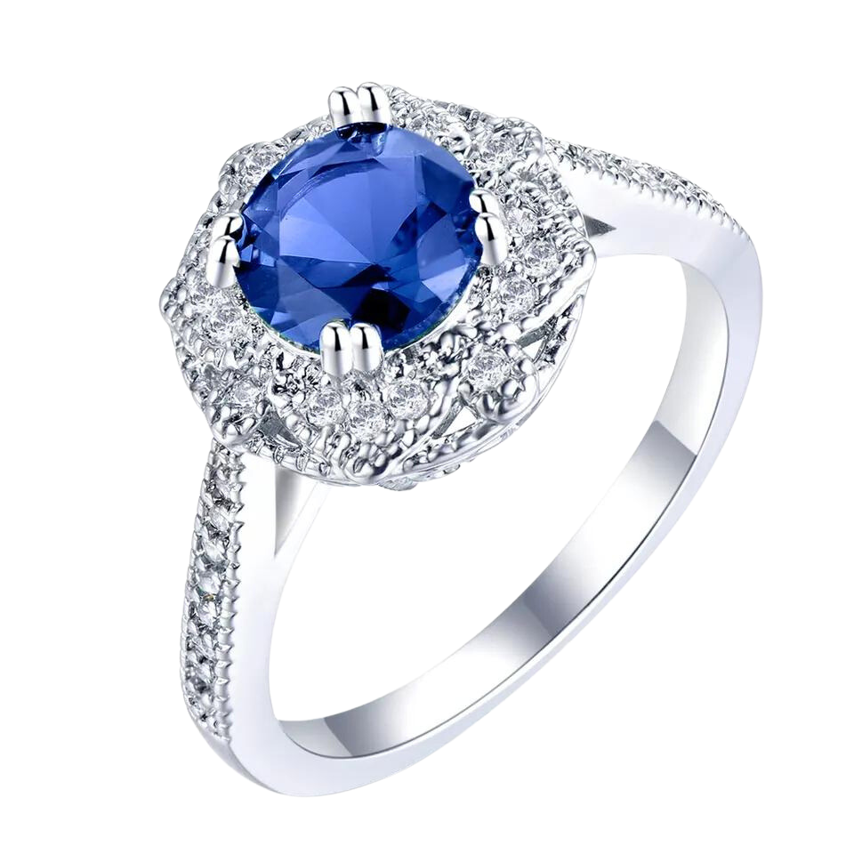 925 Sterling Silver Blue Cubic Zirconia Ring