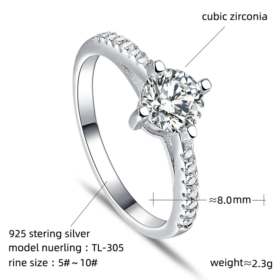 925 Silver Zircon 4 Prong Ring