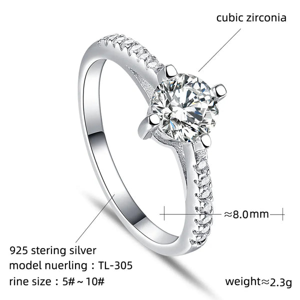 925 Silver Zircon 4 Prong Ring