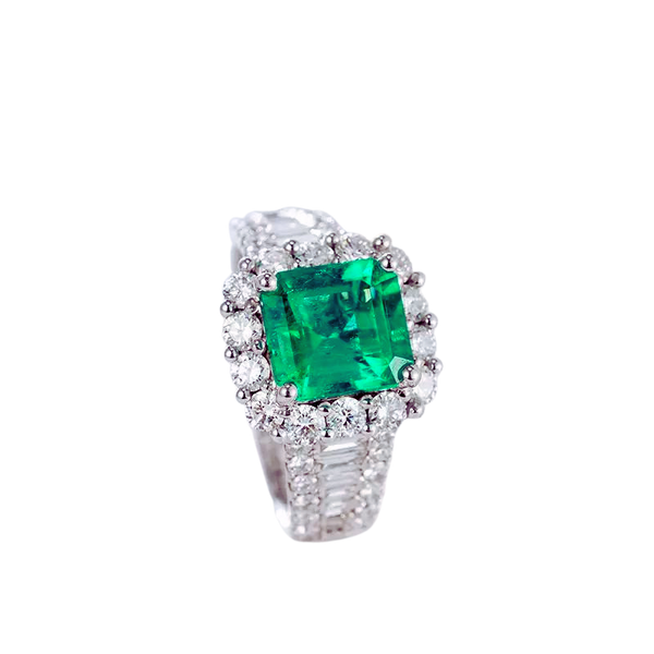 Vintage Natural Emerald Diamond Gemstone 18k Gold Ring