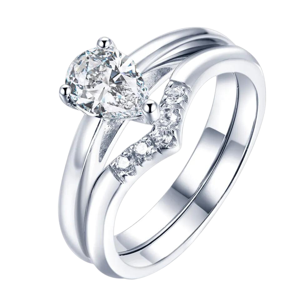 Fashion S925 Sterling Silver Pear Cut Engagement Ring