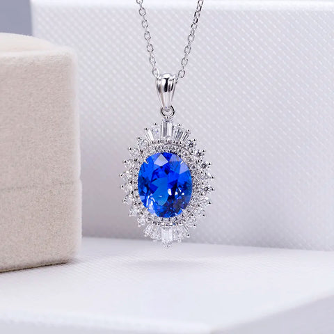 Quality-AAA Ocean Blue Oval 5.97 Carat Spinel Diamond Necklace Pendant