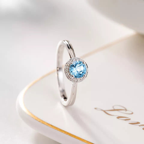 Diamond Blue Aquamarine Ring