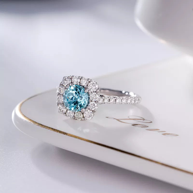 Natural Aquamarine Diamond 18k Gold Ring