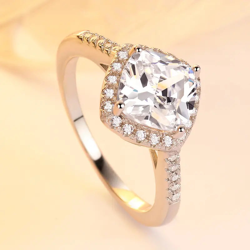 Trendy Sterling Silver Zircon Diamond Ring