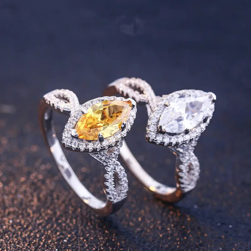 Luxury 925 Sterling Silver Inlaid Marquise Stone Ring