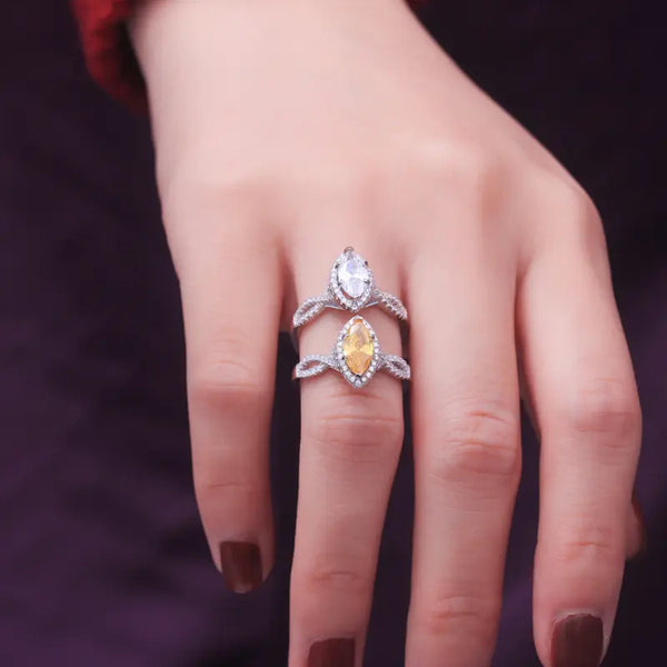 Luxury 925 Sterling Silver Inlaid Marquise Stone Ring