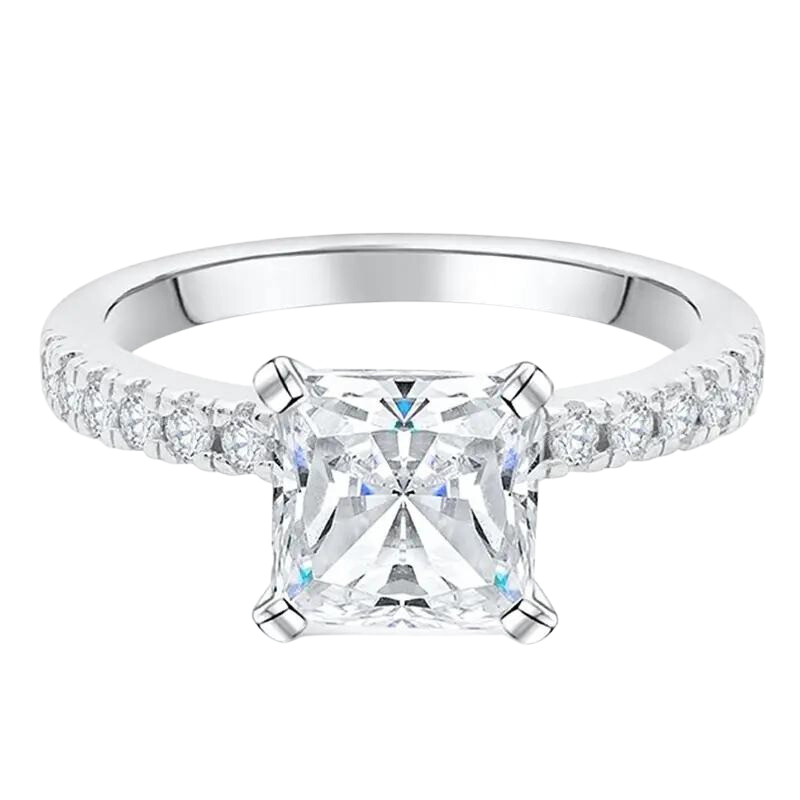 Trendy Sterling Silver 4 Prongs Zircon Diamond Ring