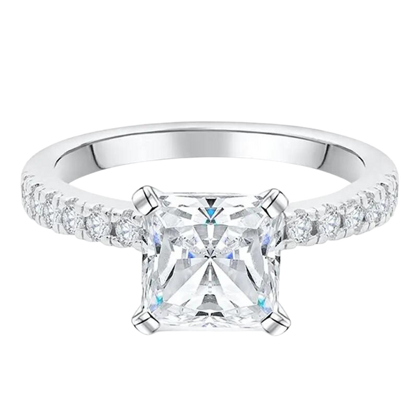 Trendy Sterling Silver 4 Prongs Zircon Diamond Ring