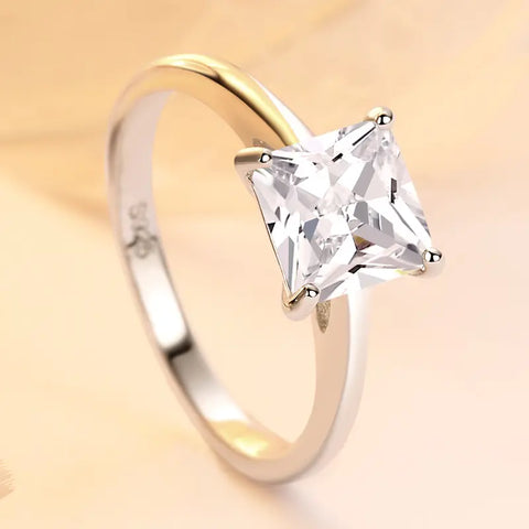 Solid Silver 925 Square Cz Stone Ring