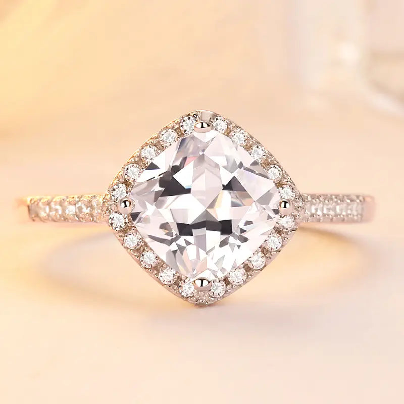 Trendy Sterling Silver Zircon Diamond Ring