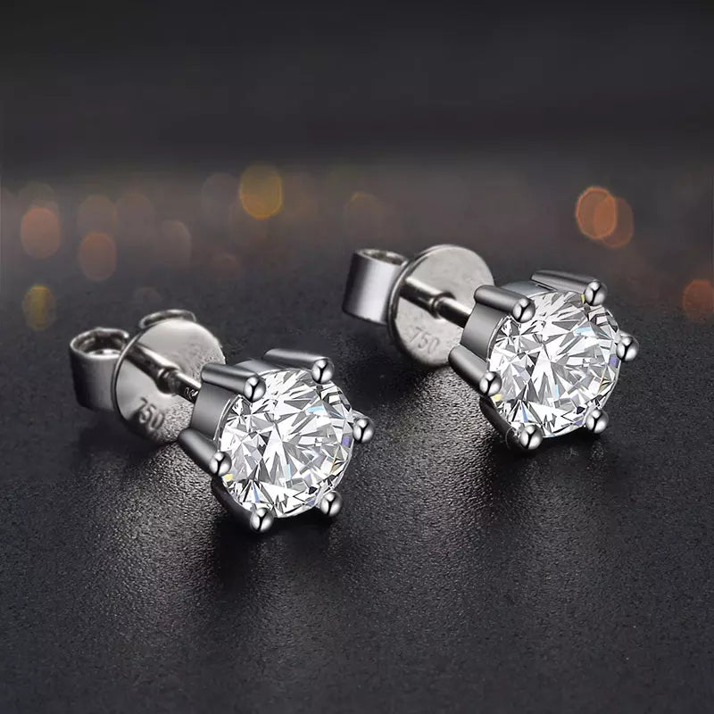 Classic Round Brilliant Cut Diamond Earrings 18K White Gold