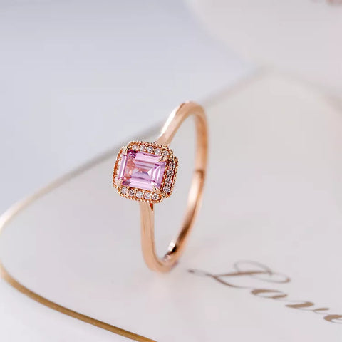 Classic Pink Sapphire Natural Diamond Engagement Ring 18k Gold