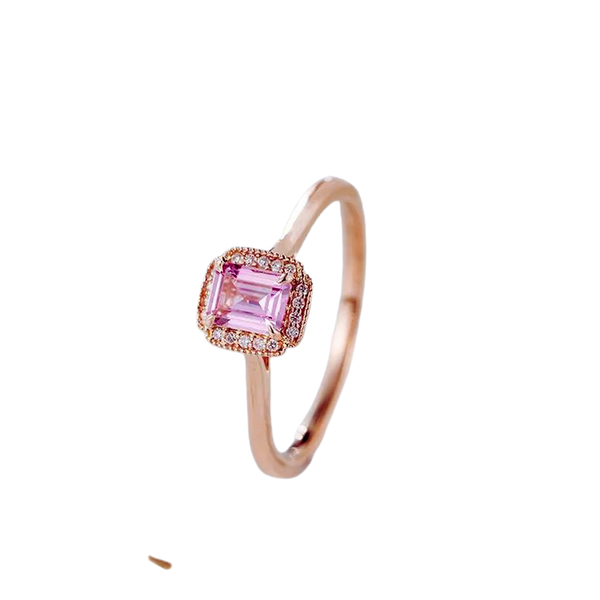 Classic Pink Sapphire Natural Diamond Engagement Ring 18k Gold