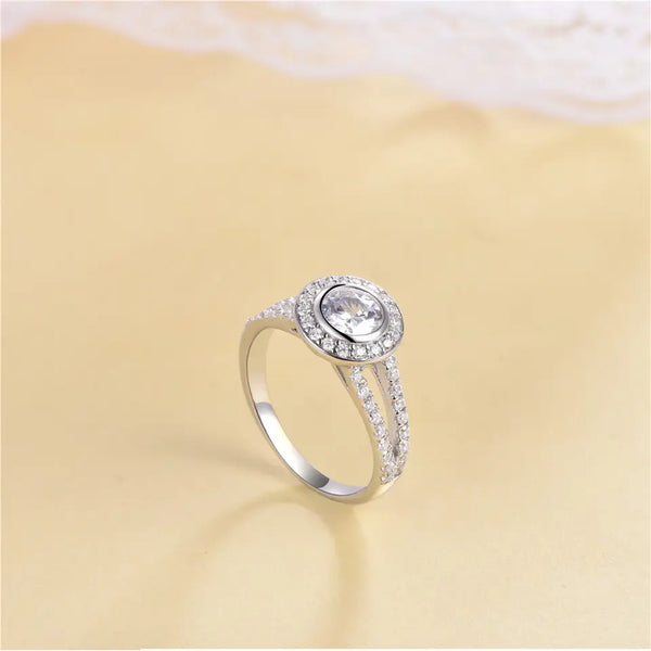 Sterling Silver Halo Stones Zircon Ring