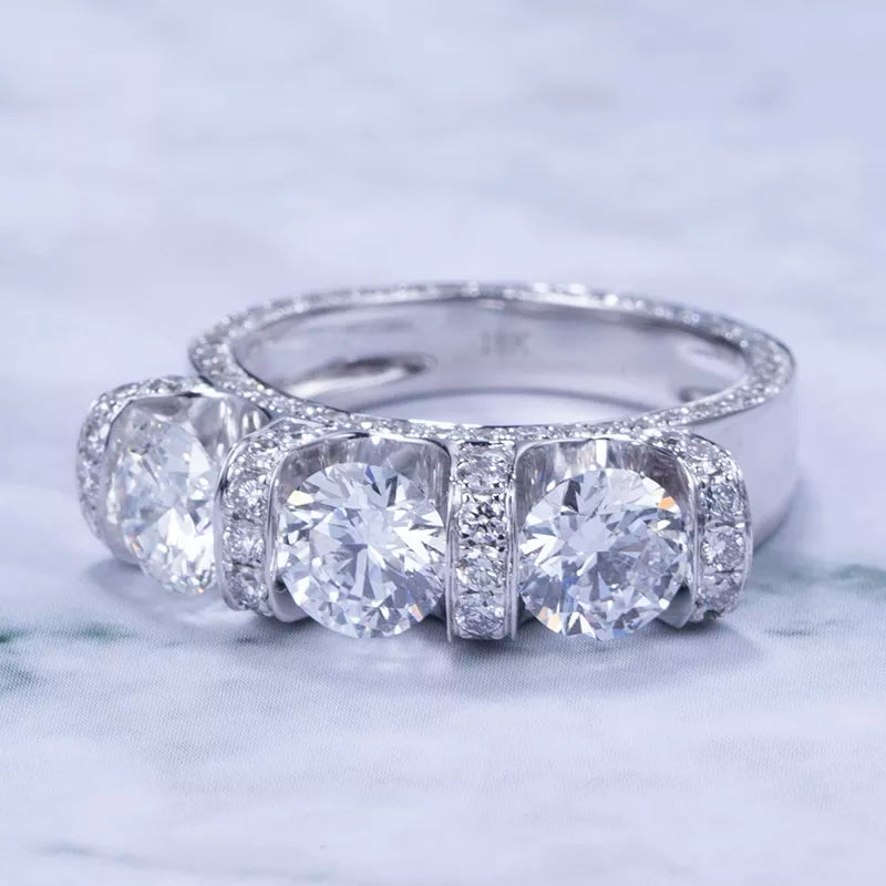 18K White Gold Three-Stone Diamond Ring