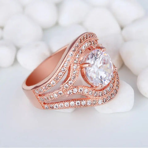 925 Sterling Silver Rose Gold Zirconia Ring