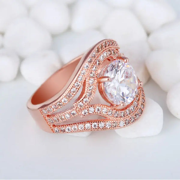 925 Sterling Silver Rose Gold Zirconia Ring