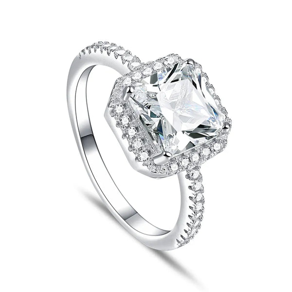 Sterling Silver Zircon Engagement Ring