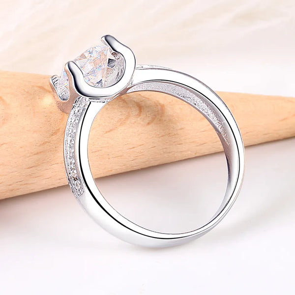 Solid Silver 925 Round Cut Zircon Ring