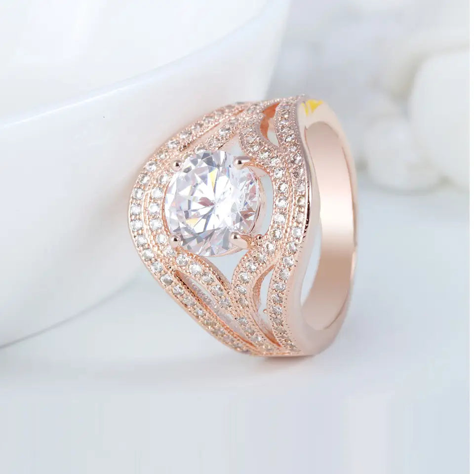 925 Sterling Silver Rose Gold Zirconia Ring