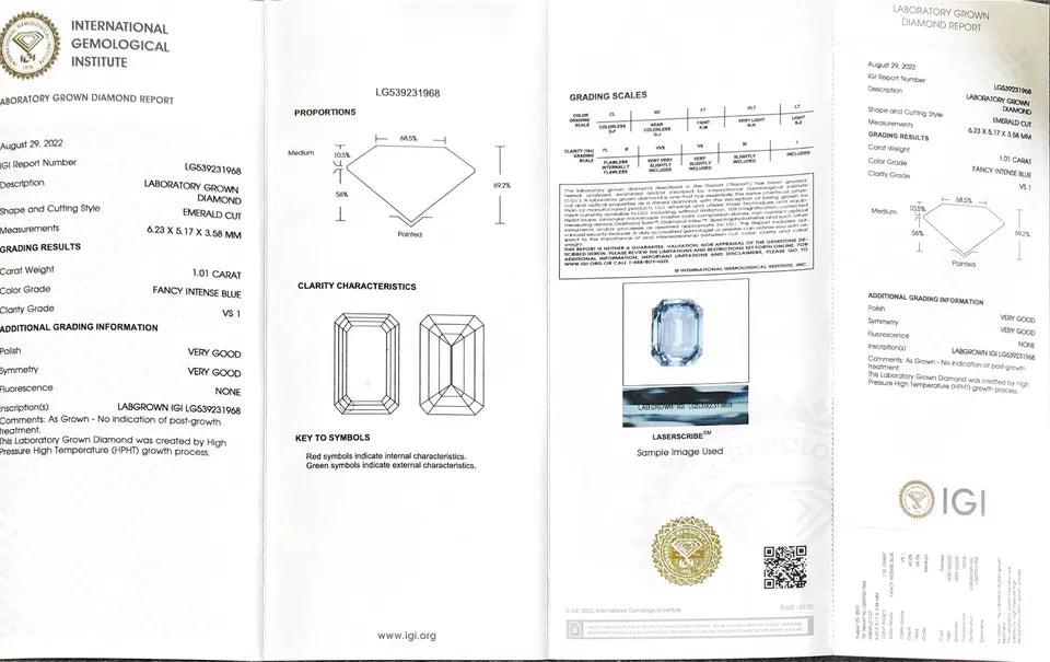 HPHT 1.01CT Lab Created Diamond Fancy Intense Blue Emerald Cut Lab Grown Diamond