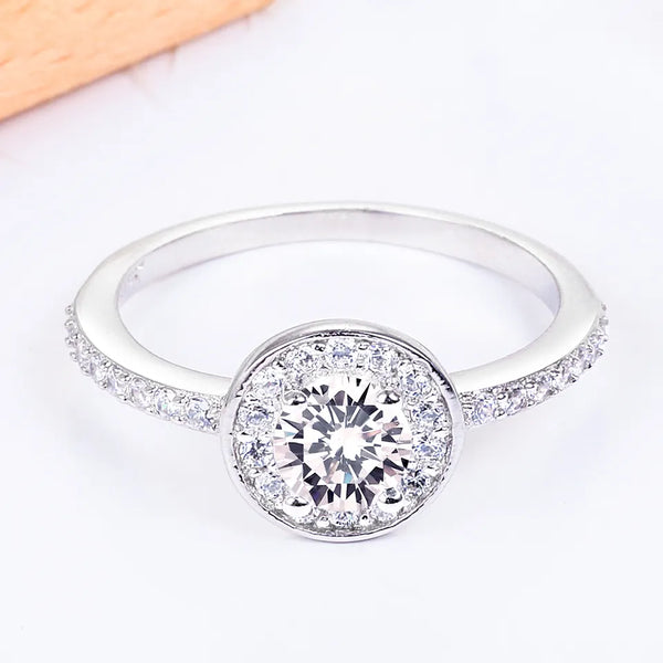 Sterling Silver Halo Setting CZ Diamond Ring