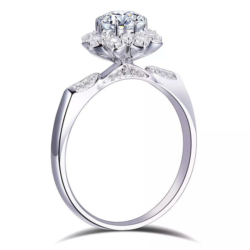 18k White Gold Flower Lab Grown Diamond Engagement Ring