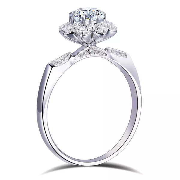 18k White Gold Flower Lab Grown Diamond Engagement Ring