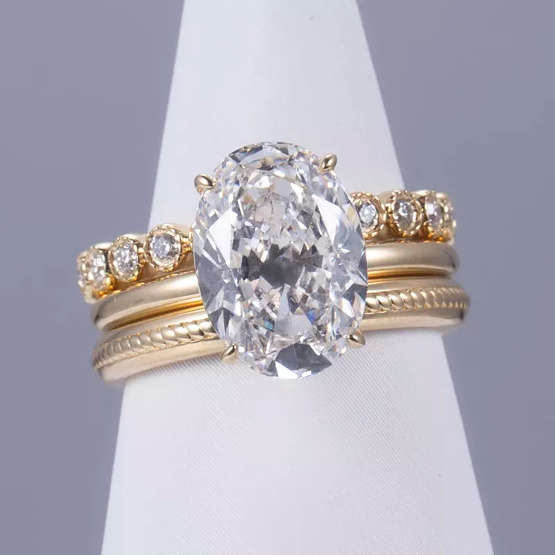 Gold Oval Cut Diamond Ring Set