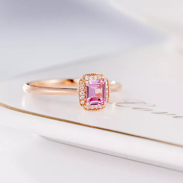 Classic Pink Sapphire Natural Diamond Engagement Ring 18k Gold