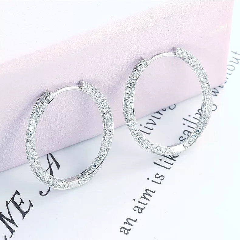 Hoop Diamonds Earrings Pure White Gold 18k