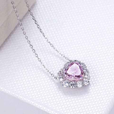 Pink Heart Cut High Carbon Diamond Cubic Zirconia Necklace