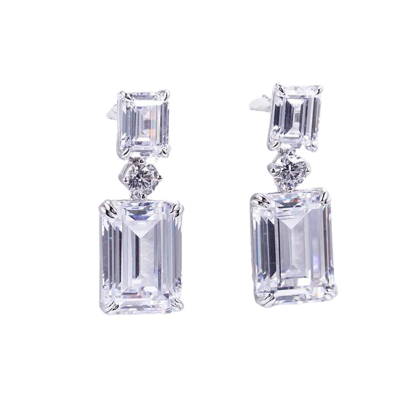 925 Silver High Carbon Zircon Diamond Octagon Cut Earrings