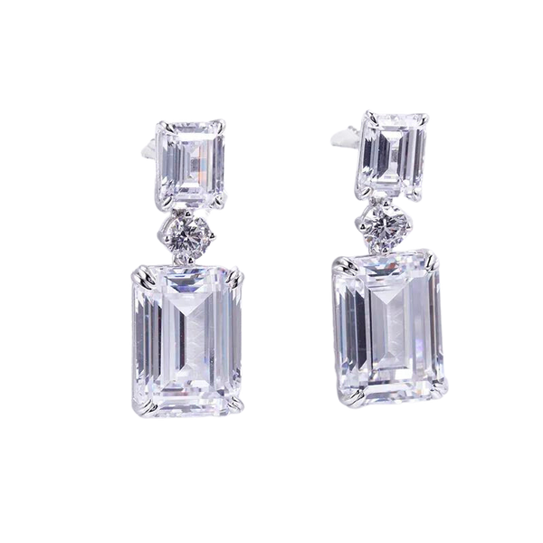 925 Silver High Carbon Zircon Diamond Octagon Cut Earrings