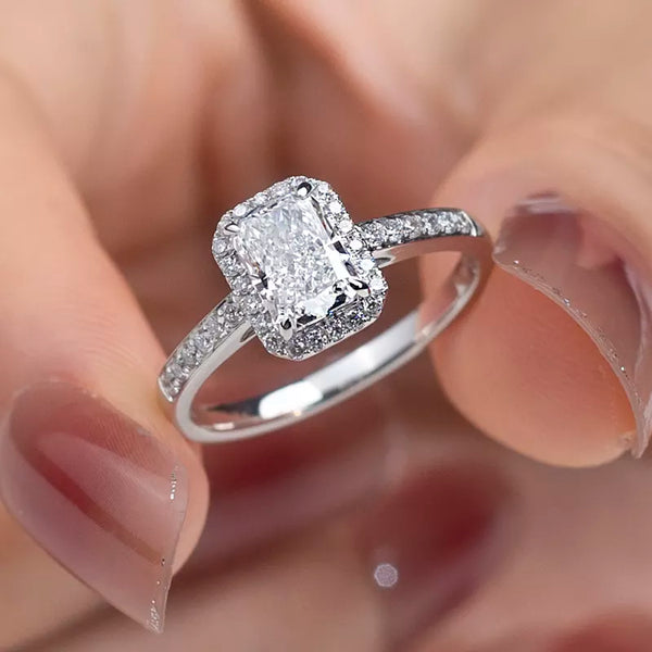 1Ct Radiant Cut Diamond Halo Engagement Ring