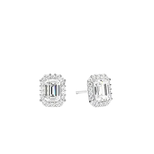 Brilliant Emerald Cut Diamond Studs Earrings