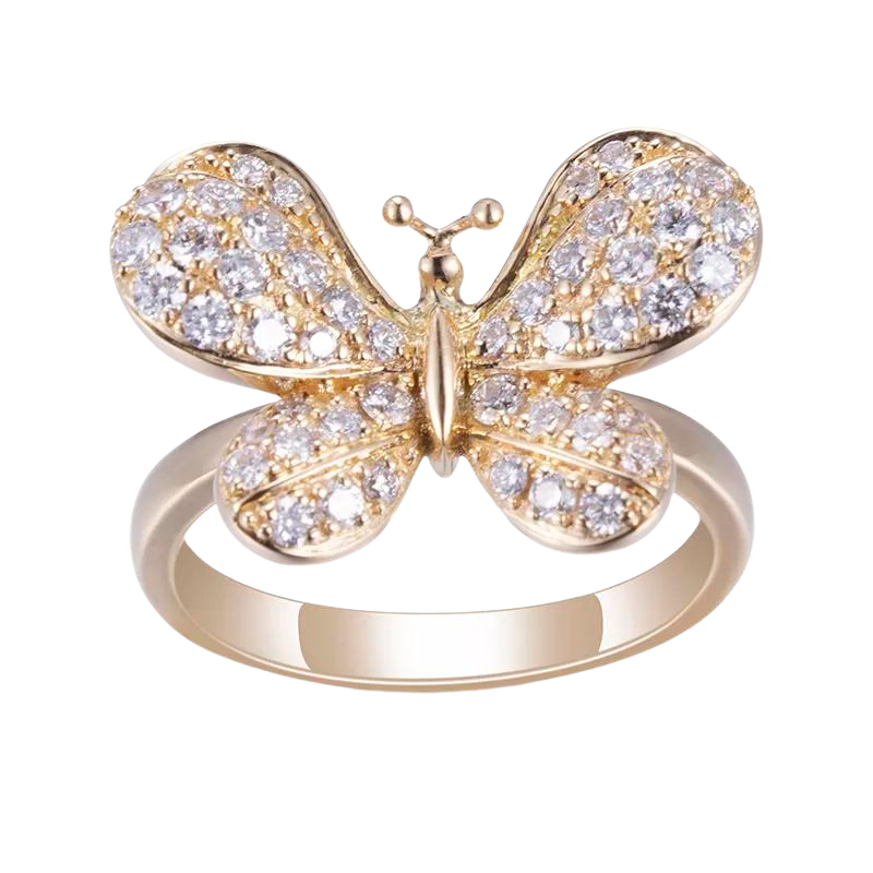 Butterfly Shape 18k Yellow Gold Engagement Ring