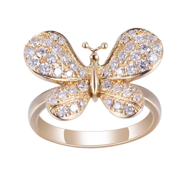 Butterfly Shape 18k Yellow Gold Engagement Ring