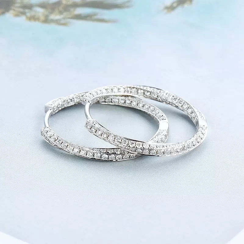 Hoop Diamonds Earrings Pure White Gold 18k