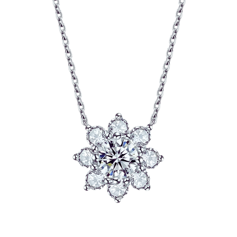 Sunflower Necklace Lab Diamond 18K White Gold