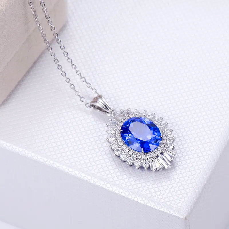 Quality-AAA Ocean Blue Oval 5.97 Carat Spinel Diamond Necklace Pendant