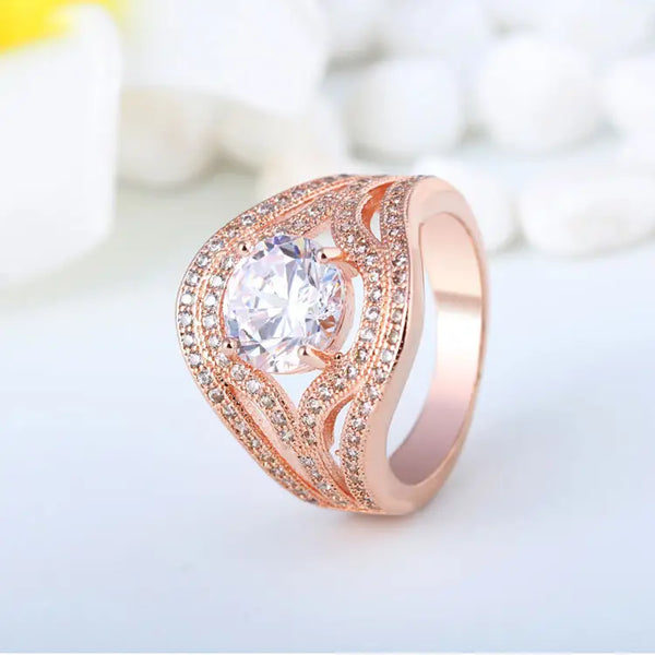 925 Sterling Silver Rose Gold Zirconia Ring