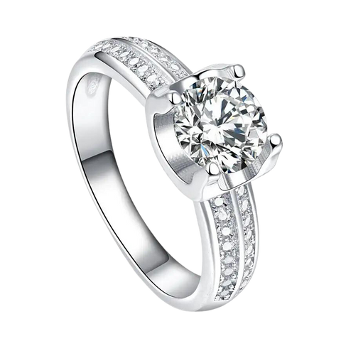 Solid Silver 925 Round Cut Zircon Ring