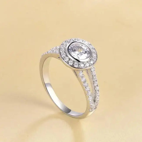 Sterling Silver Halo Stones Zircon Ring